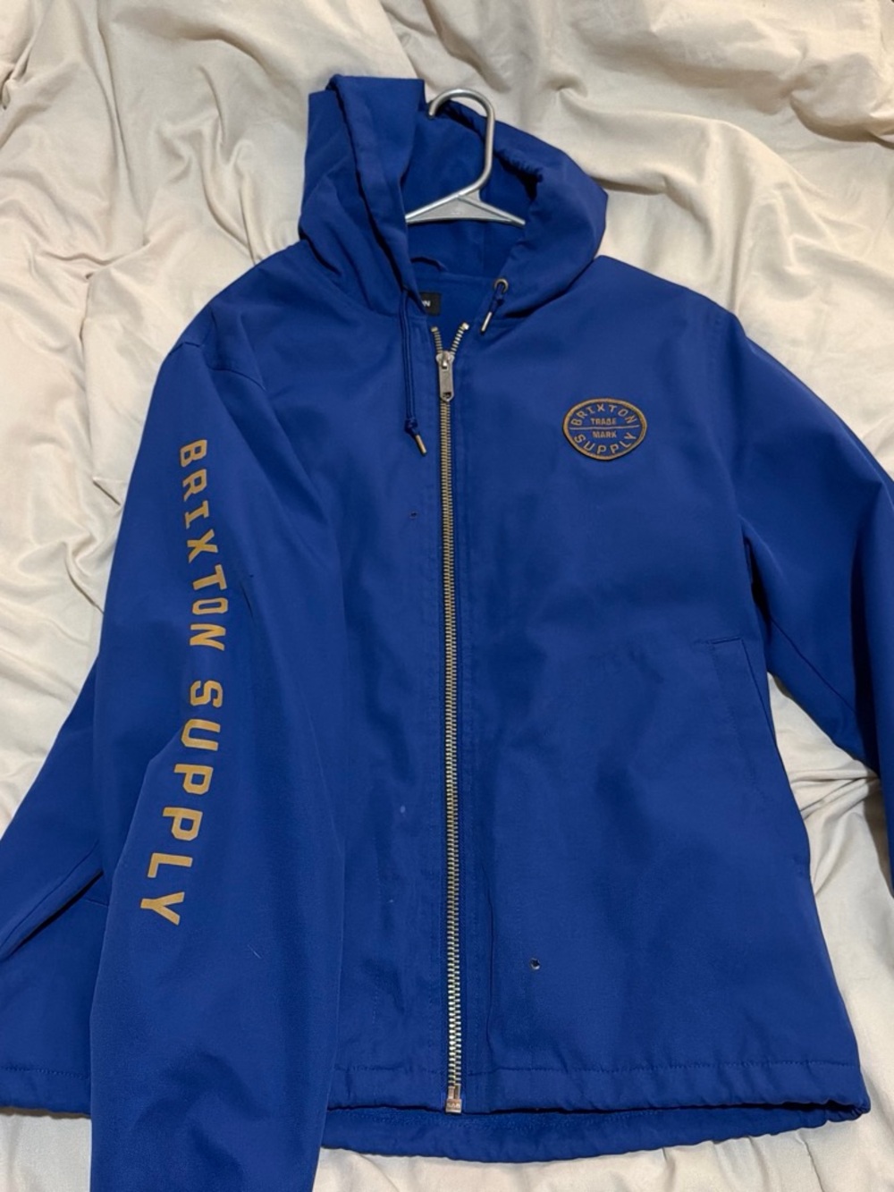 Brixton Royal Blue Hooded Windbreaker with Gold Logo